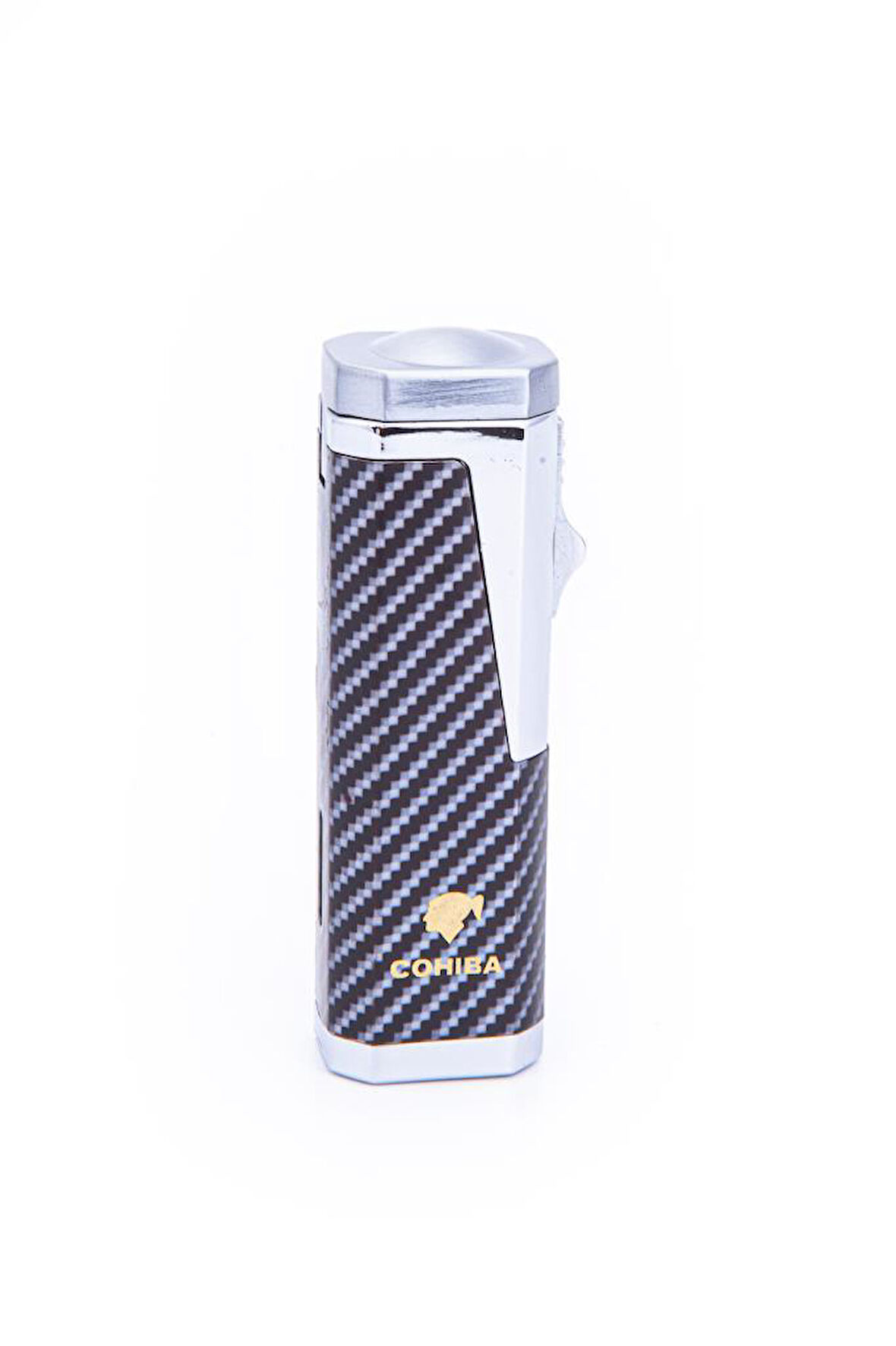 3 Torch Pürmüz Karbon Desenli Gümüş Metal Puro Çakmağı