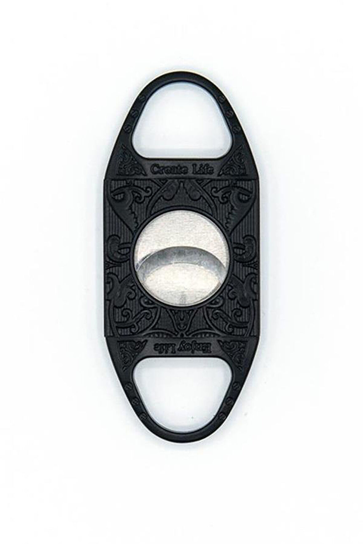 Siyah-Gümüş Metal İşlemeli Baskılı Metal Puro Makası Kesici