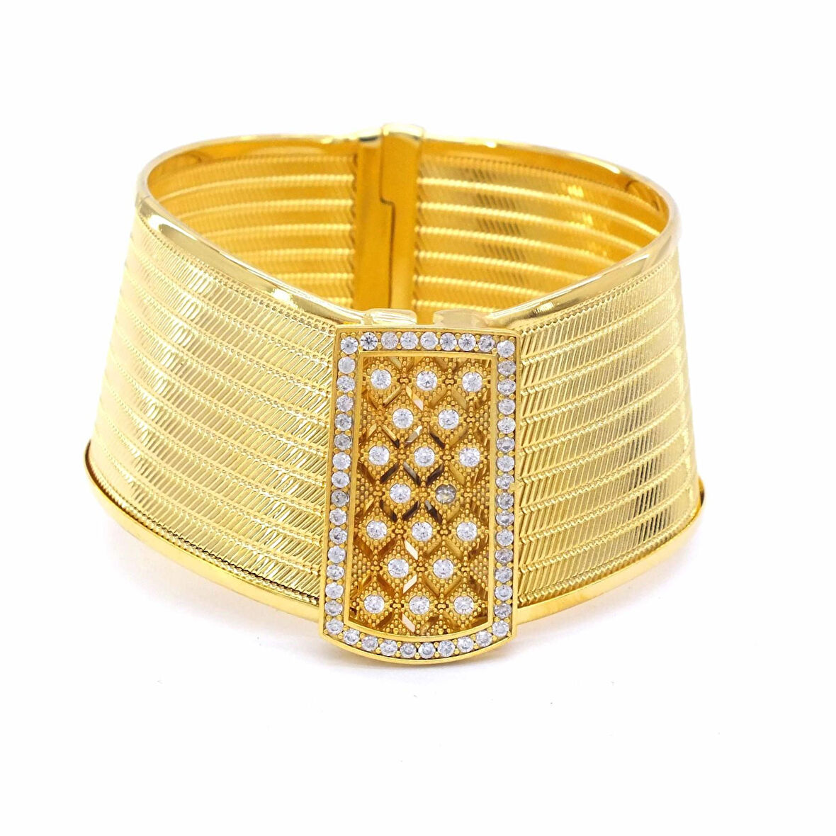 22 Altın Altın Kaplama Taşlı 9 Sıra Trabzon Kelepçe Bilezik