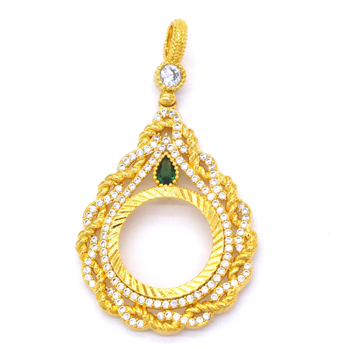 Altın Kaplama Yeşil Taşlı Sonsuzluk Çeyrek Çerçeve Kolye Ucu TGR-359