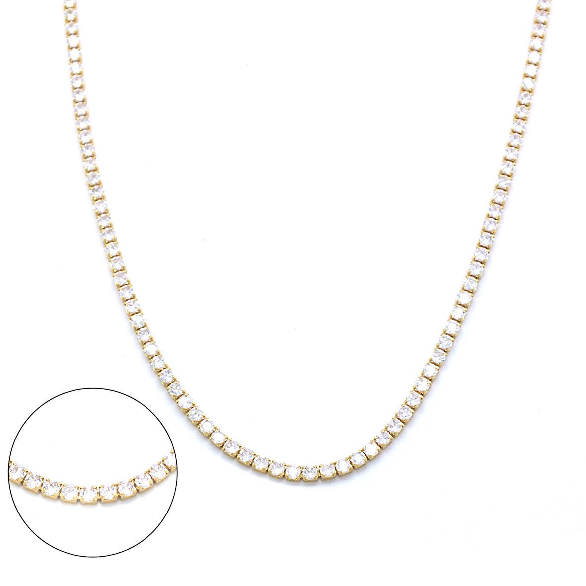 Su Yolu Kolye Altın Kaplama Zirkon Taşlı 60 CM ZN-168