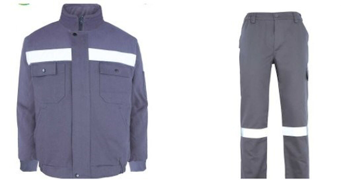 İş Takımı 7/7 Gabardin %100 Pamuk Kapitoneli Reflektörlü Gri
