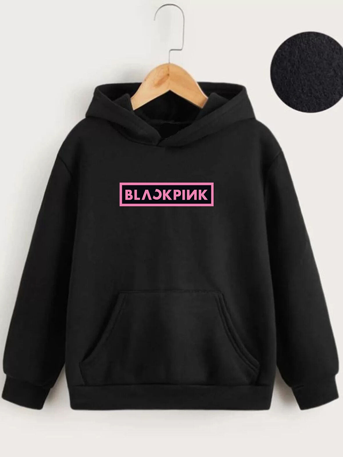 Çocuk Unisex Kapüşonlu Blackpink Baskılı Sweatshirt - Siyah