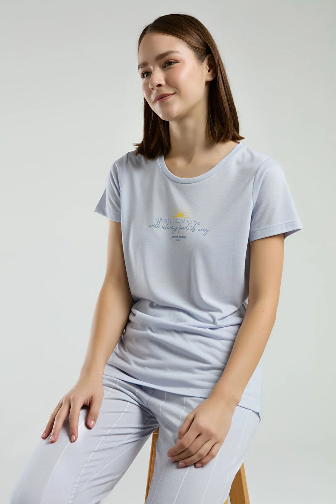 Kadın Mavi Cep Detaylı Pijama Takımı R.O.8.9.Z.E.7.8..L.T.