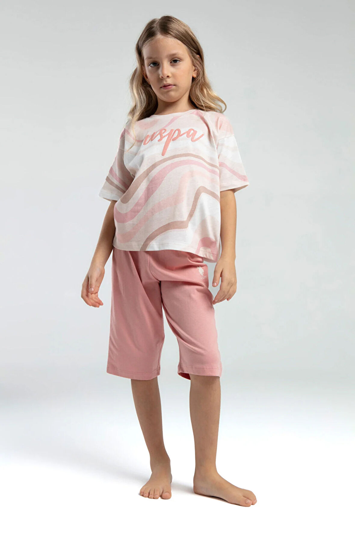 Kız Çocuk Somon Kapri Pijama Takımı P.O.R.O.Z.2.0.6.E.L.2,T.