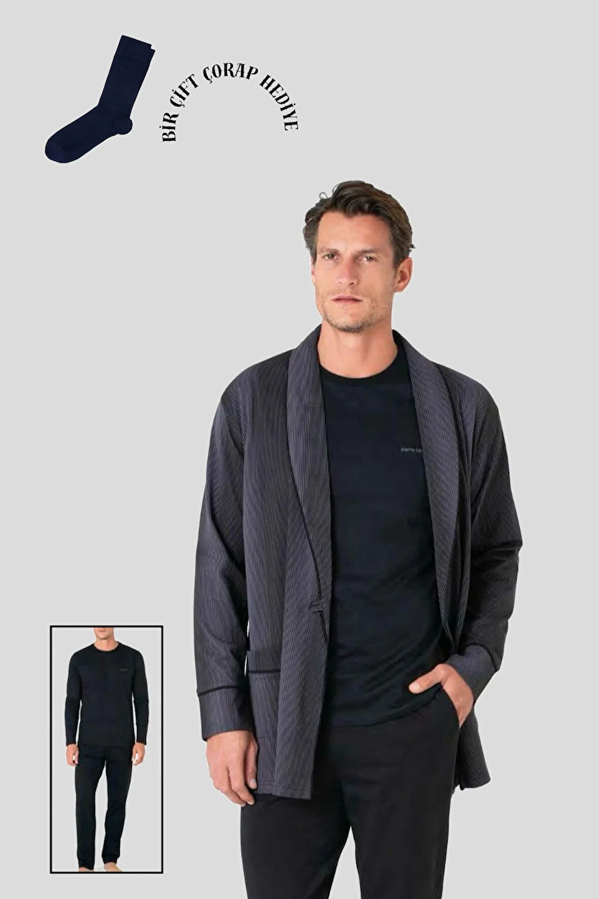 Erkek Siyah %100 Pamuklu Röpdoşambırlı Kutulu Damat Çeyiz Seti 1 Çift Çorap Hediyeli