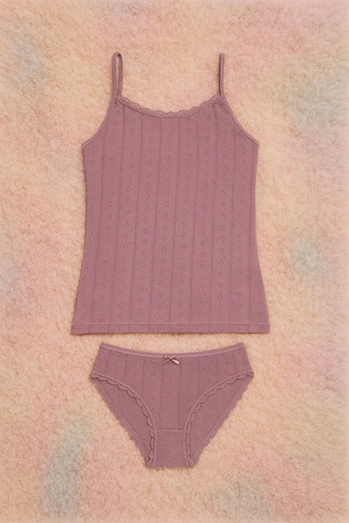 Kadın Vişne Pamuklu Dantelli İp Askılı Atlet & Külot 2'li Takım