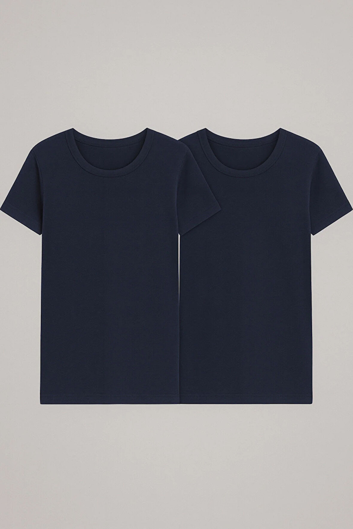 Erkek Lacivert Sıfır Yaka T-Shirt 2'li Bambu Likralı