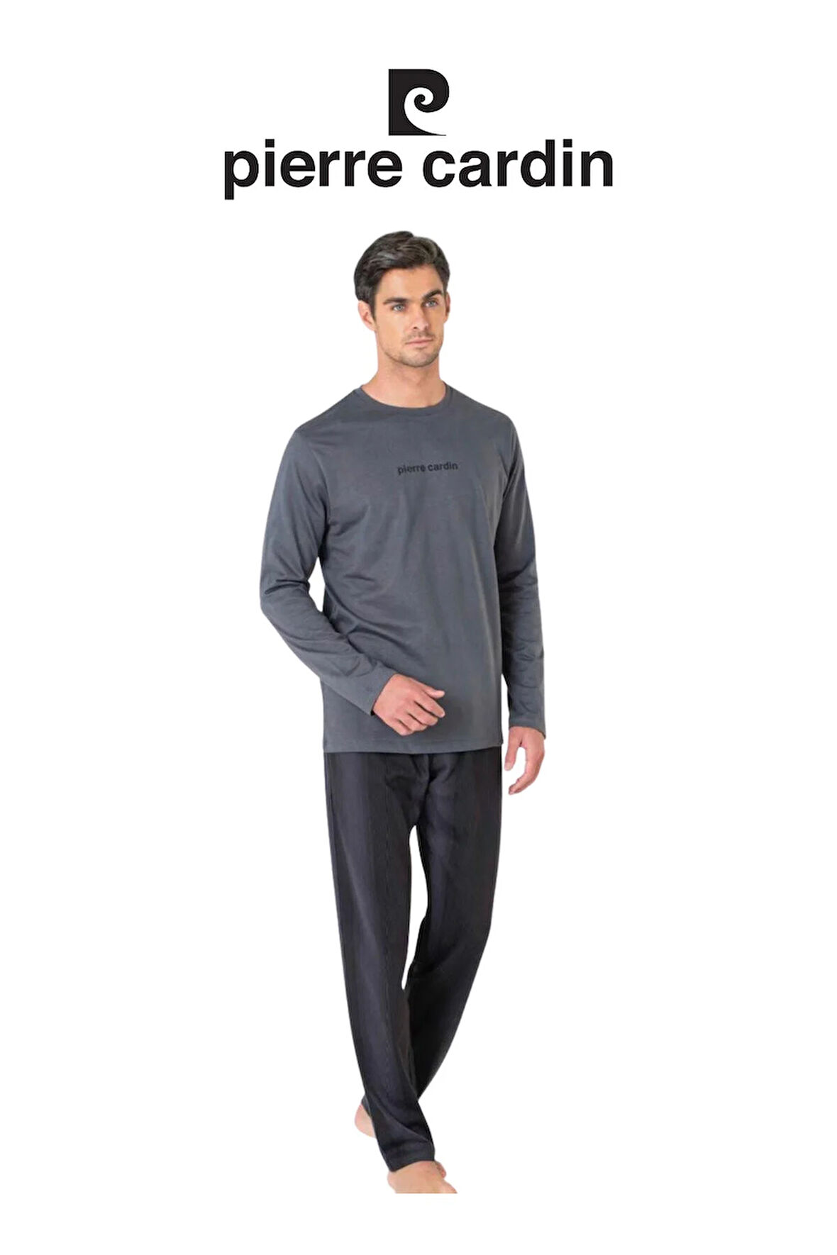 Erkek Siyah Uzun Kol Pamuklu Pijama Takımı