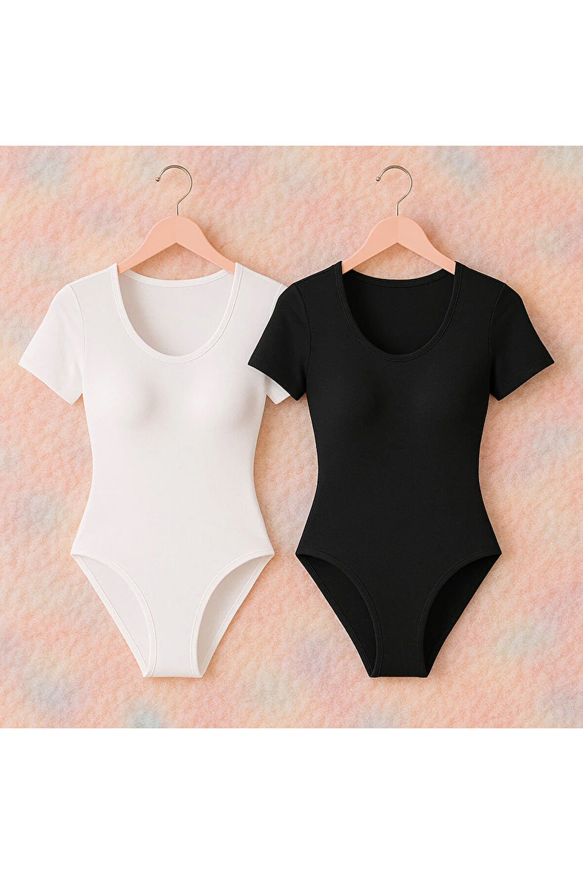 Kadın Pamuklu Kısa Kol Siyah-Beyaz 2'li Çıtçıtlı Body