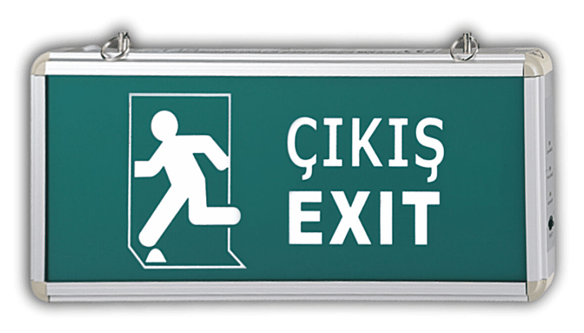 Acil Çıkış Levhası, 3 Watt Ledli EXIT, 3 Saat Şarjlı, Elektrikle Çalışır, Çift Yönlü Çıkış Levhası