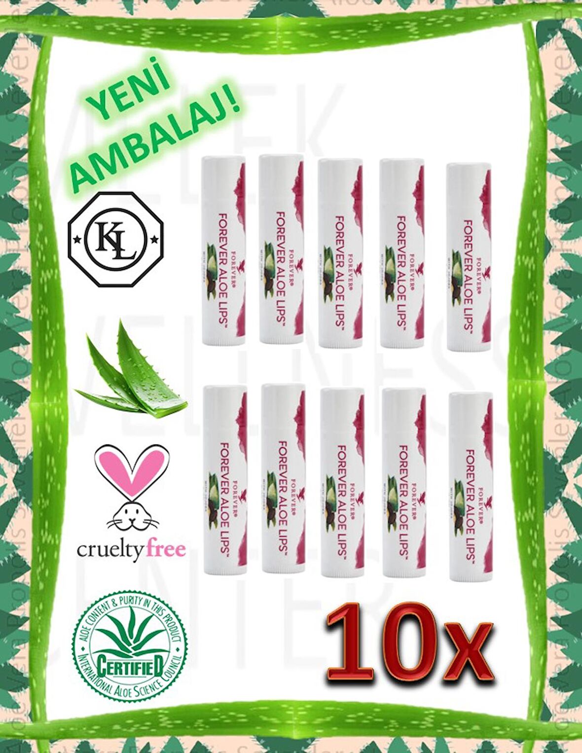 Forever Aloe Lips- Dudak Koruyucu Krem - (ALOE VERA ve JOJOBA İÇERİR) -10 Adet
