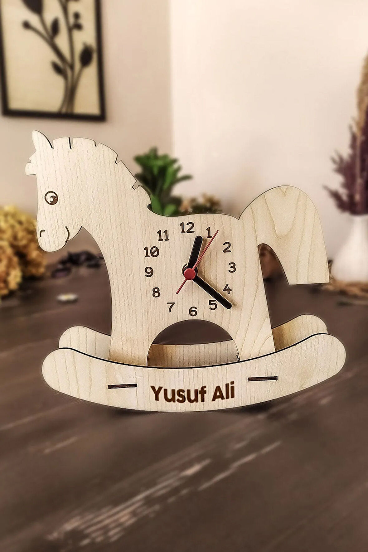 Isme Özel Sallanan At Çocuk Odası Dekoratif Masaüstü Saati
