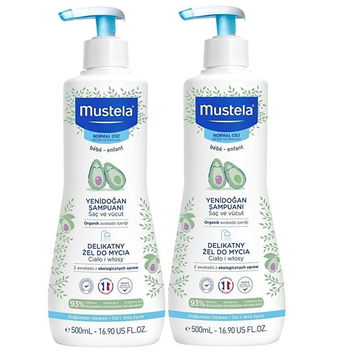 Mustela Göz Yakmayan Avokado Özlü Yenidoğan Uyumlu Saç ve Vücut Şampuanı 2x500 ml