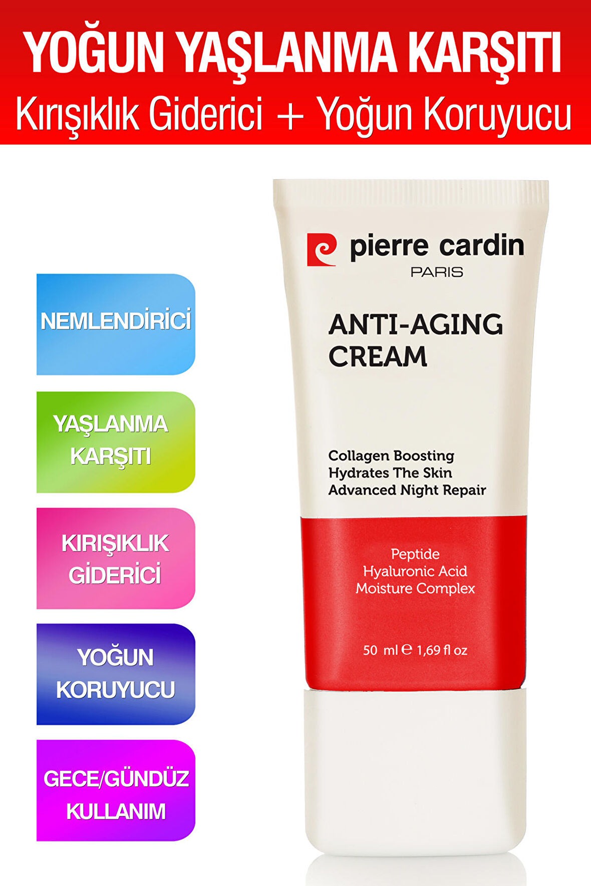 Pierre Cardin Yoğun Yaşlanma Karşıtı Kırışıklık Giderici Yoğun Koruyuculu Günlük Bakım Kremi 50 ml