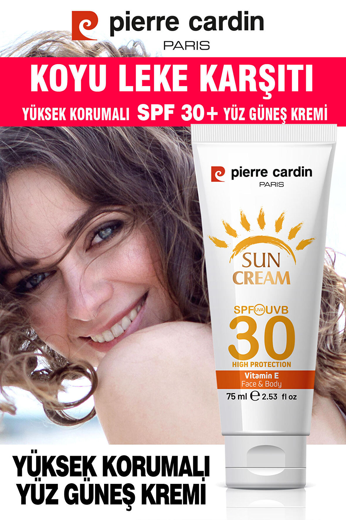 Pierre Cardin SPF 30 Leke Karşıtı Yüksek Koruyucu Yüz Güneş Kremi 75 ML Normal Ve Kuru Ciltler İçin