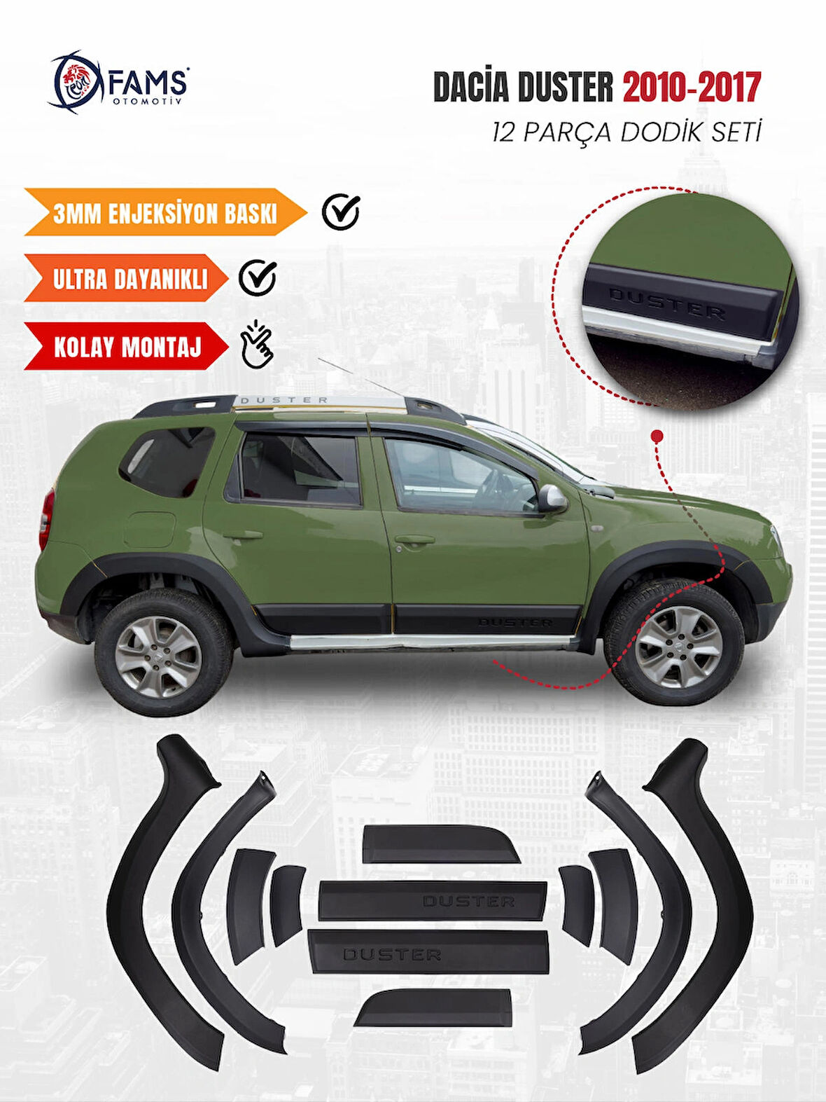Dacia Duster 2010-2017 Uyumlu Dodik Seti 12 Parça (Duster Baskılı)