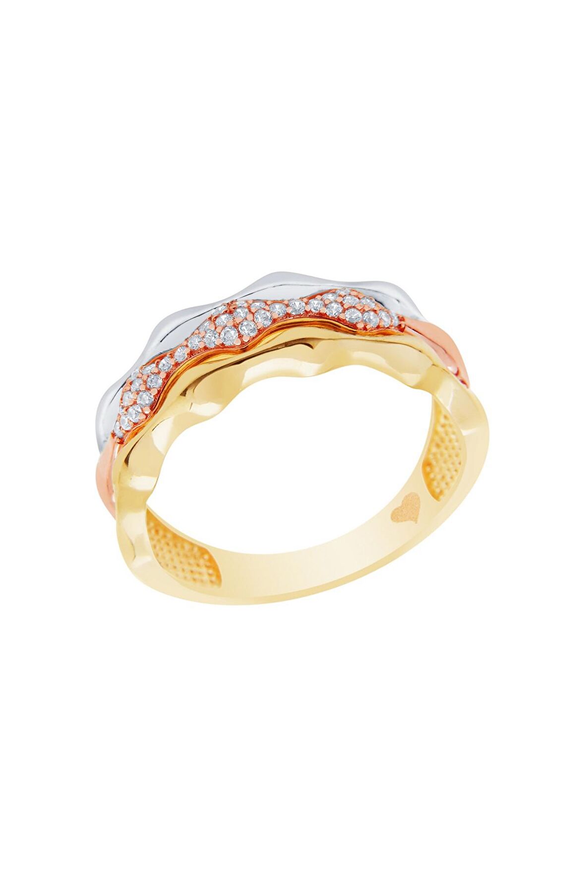 3 Renkli Altın 14 Ayar Trend Taşlı Yüzük