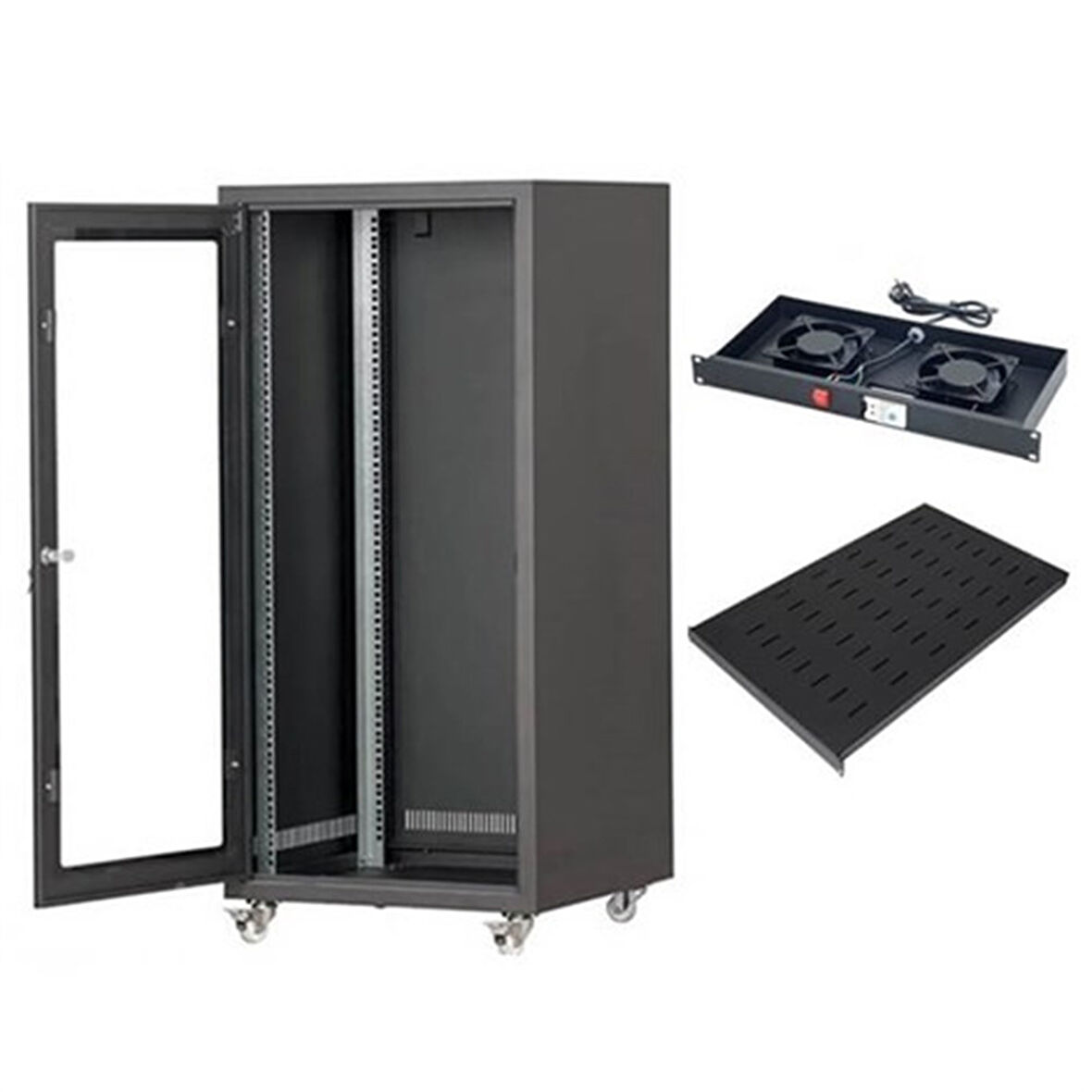 SETRACK 19'' 12U 600X600 TEKERLEKLİ RACK KABİNET+FAN+SABİT RAF