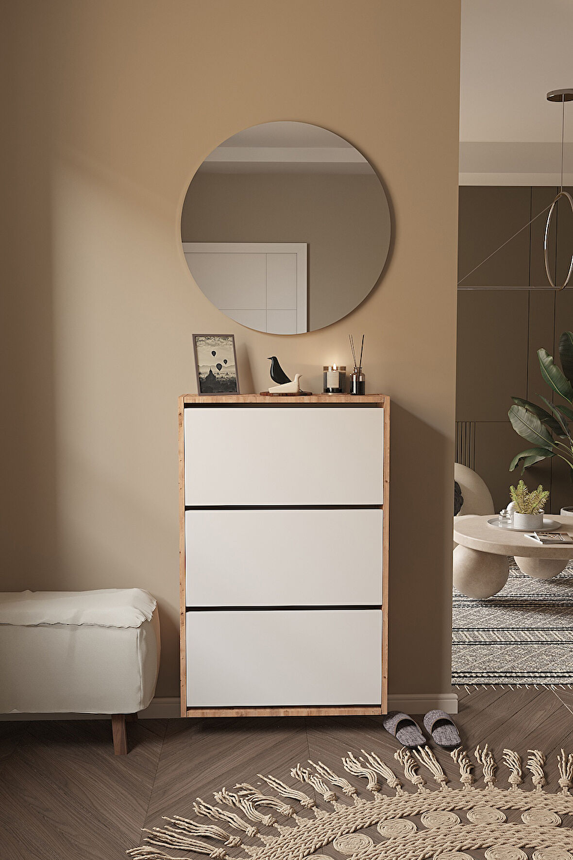 DF08101KAB Ayakkabılık Raflı Ayakkabılık 3 Bölmeli Kapaklı Ayakkabılık