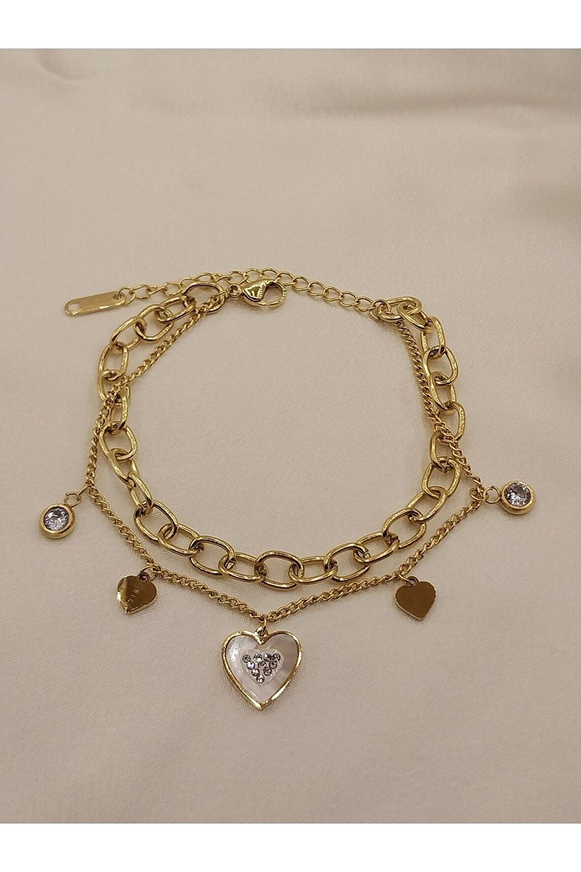 luxury Steel Gold renk italyan zincirli zirkon taşlı çelik bileklik