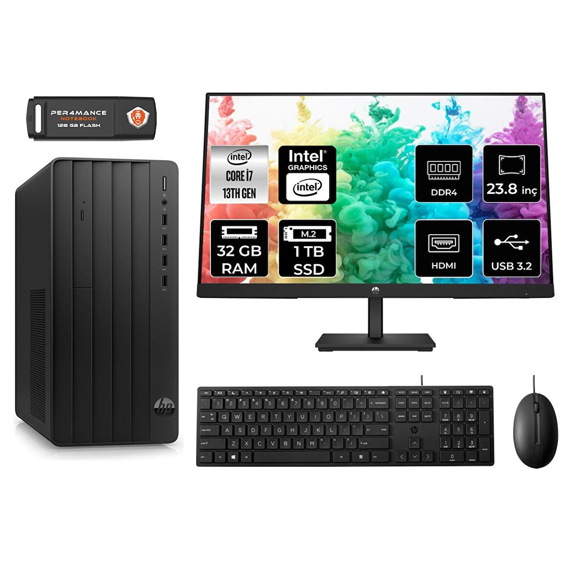 HP PRO TOWER 290 G9 i7 13700 32GB RAM 1TB SSD FDOS 8T2X2ES MASAÜSTÜ PC & 23.8'' MONİTÖR
