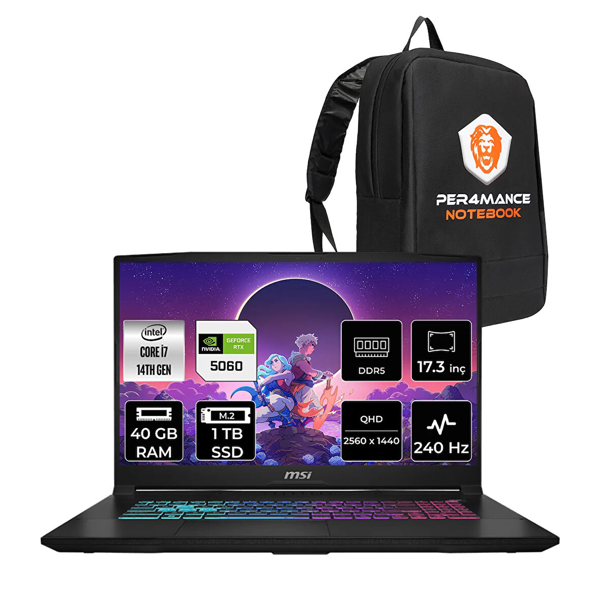 MSI Katana 17 HX i7-14650HX 40GB 1TB SSD RTX5060/8GB 17.3'' 2K QHD 240Hz FDOS Gaming Laptop B14WFK