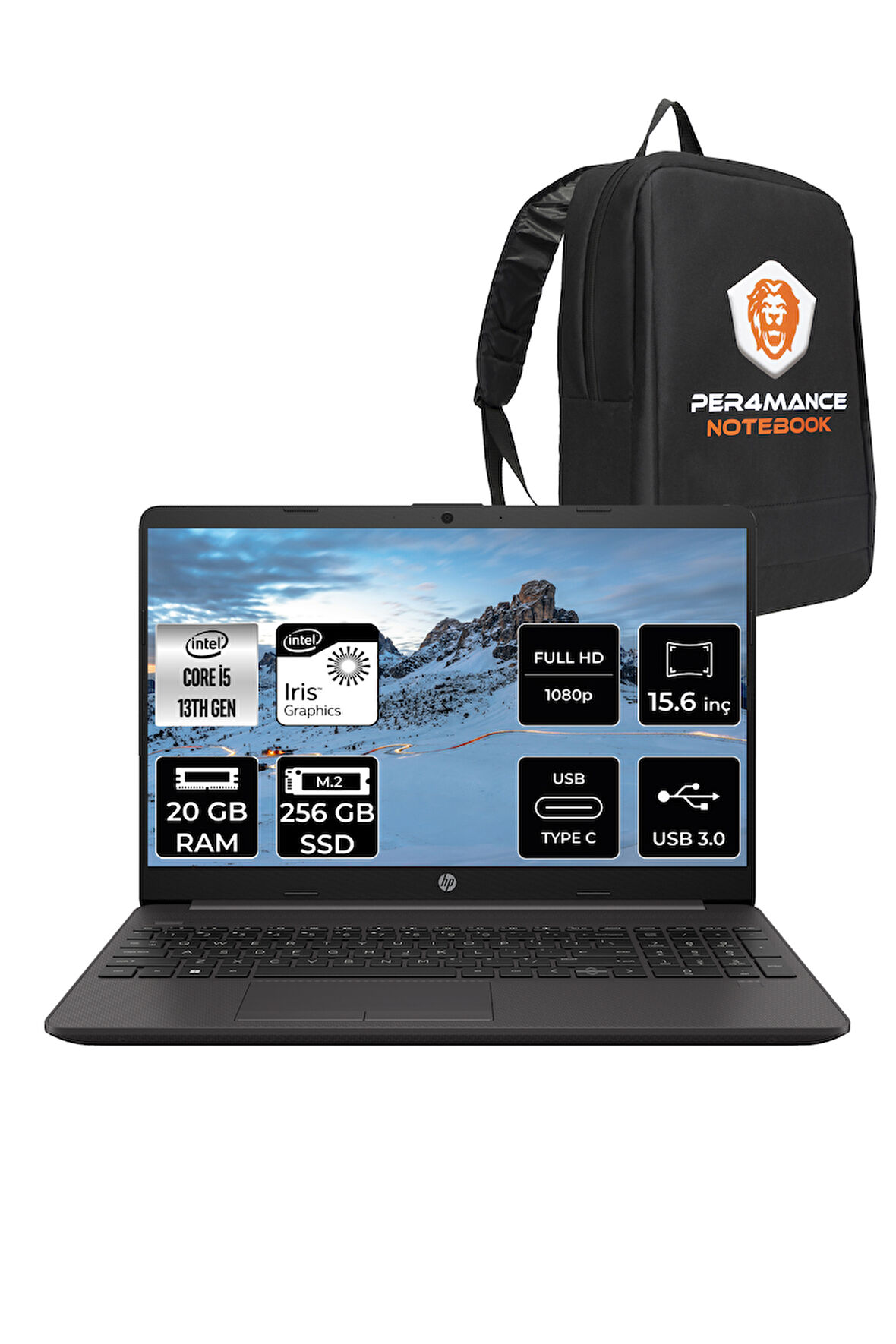 HP 250R G9 i5 1335U 20GB RAM 256GB SSD 15.6'' Full HD FDOS Dizüstü Bilgisayar & PER4 ÇANTA 