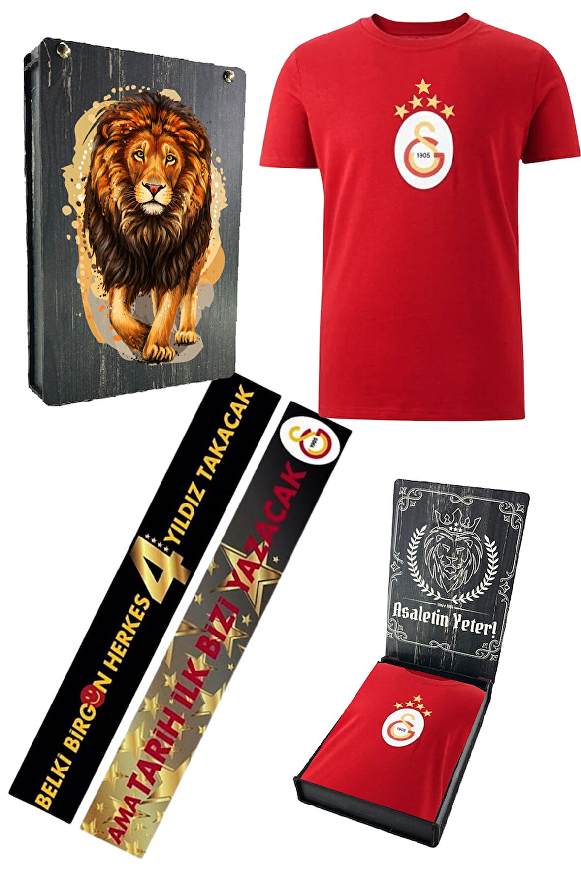 Galatasaray Orijinal Lisanslı 5 Yıldızlı Arma Kırmızı T-shirt UV Ahşap Kutulu