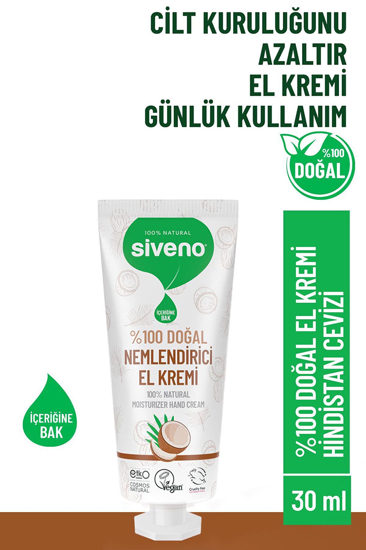 Siveno %100 Doğal El ve Vücut Kremi Hindistan Cevizi Avokado Yoğun Nemlendirici Onarıcı Vegan 50 ml