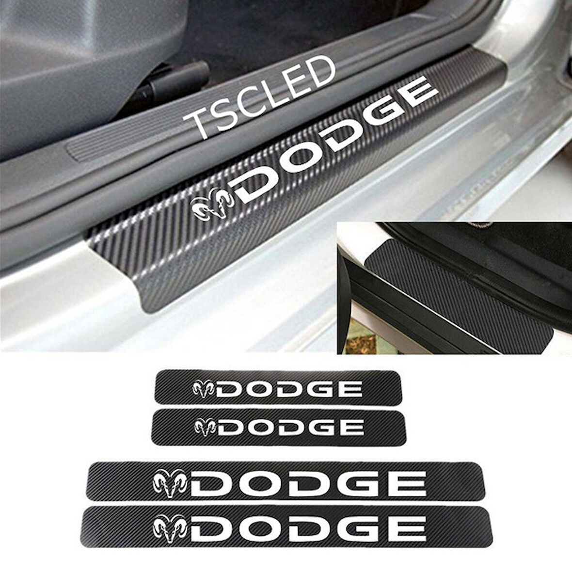 Dodge Karbon Kapı Eşiği Kaplama Sticker Yapıştırma (4 Adet) zz42