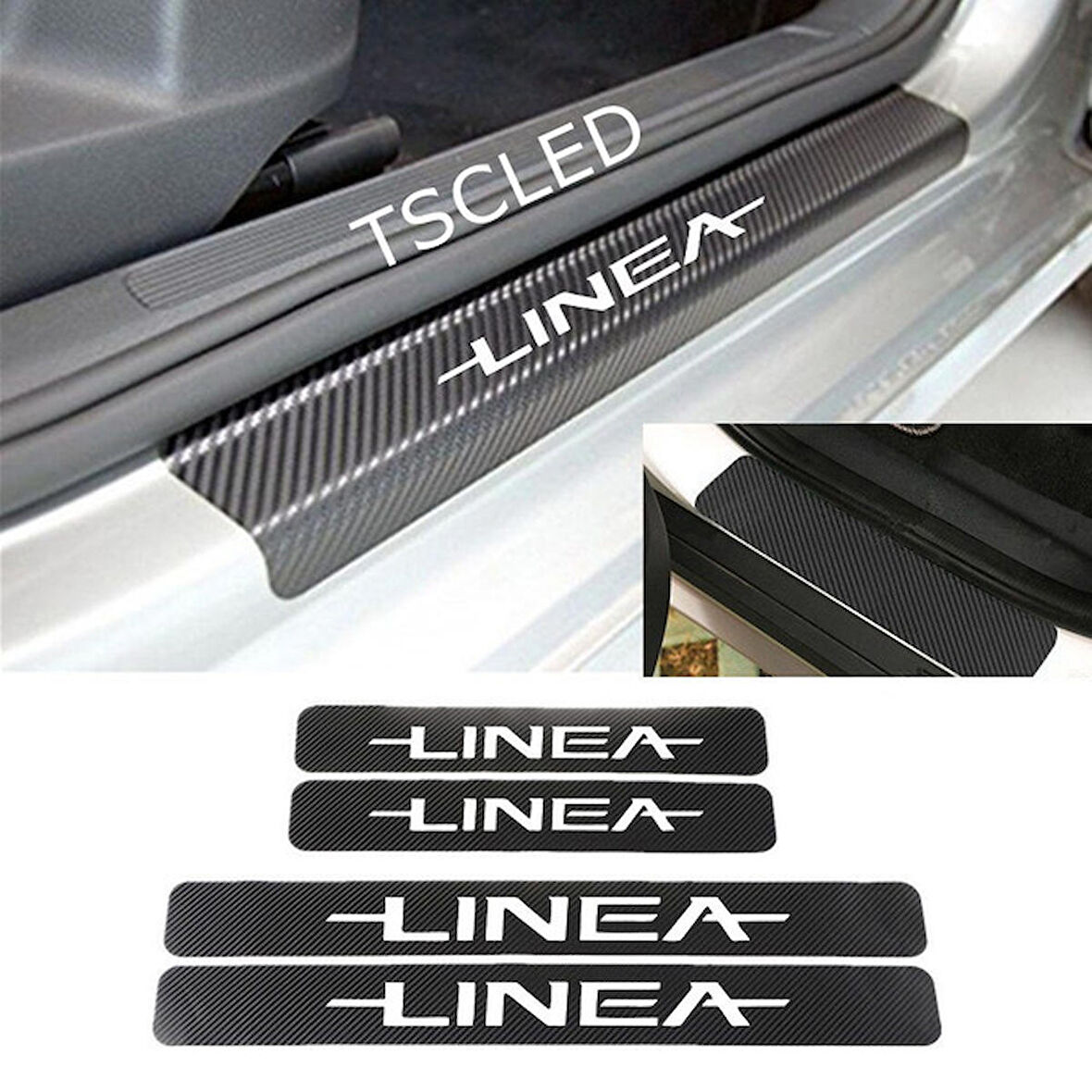 Linea Karbon Kapı Eşiği Kaplama Sticker Yapıştırma (4 Adet) zz55