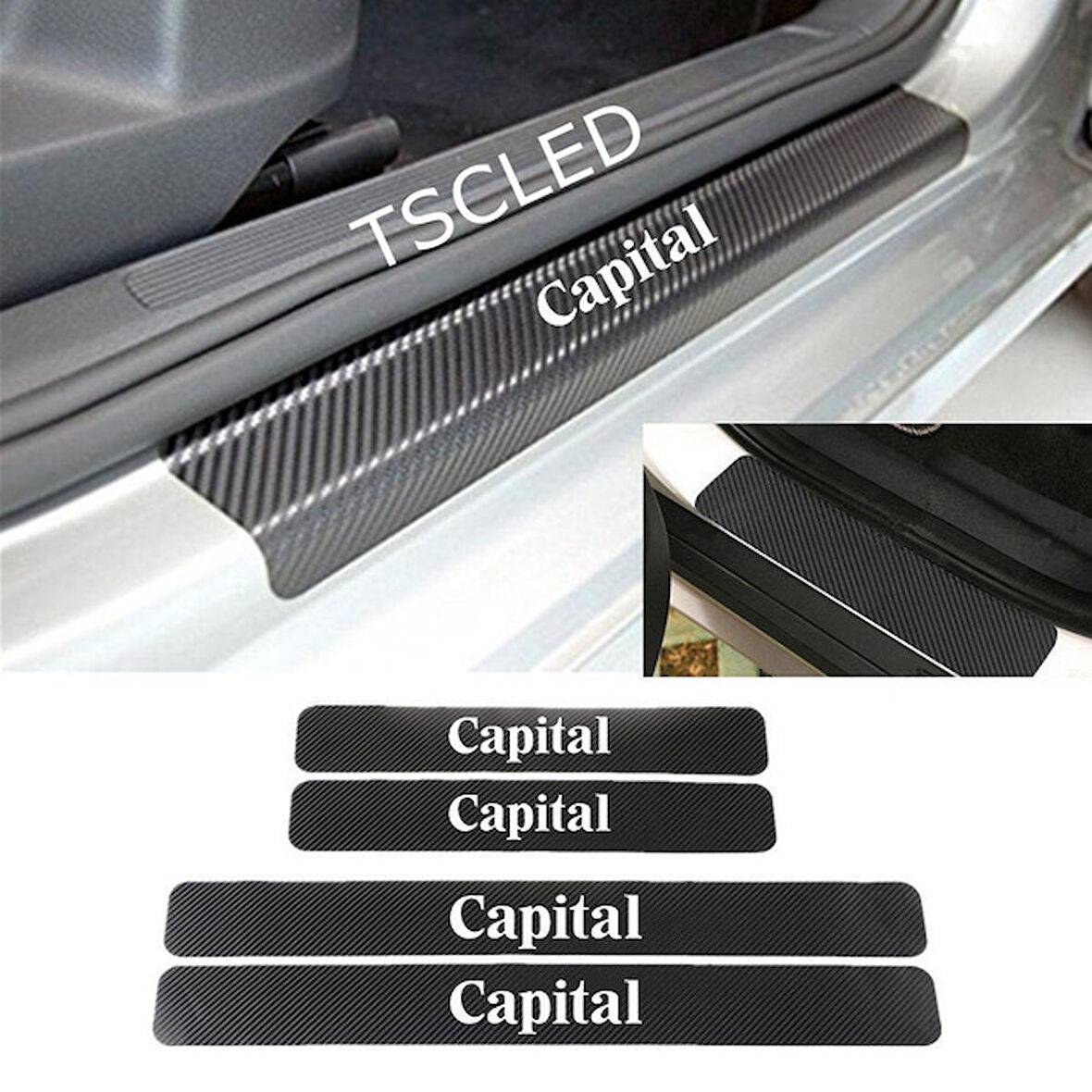 Capital Karbon Kapı Eşiği Kaplama Sticker Yapıştırma (4 Adet) zz98