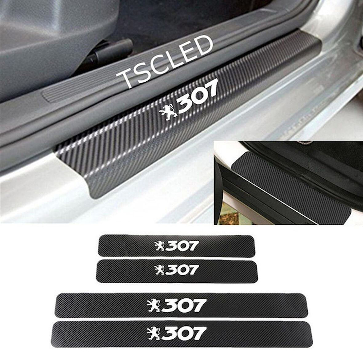 307 Karbon Kapı Eşiği Kaplama Sticker Yapıştırma (4 Adet) zz170