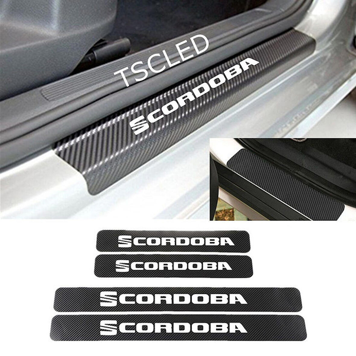 Cordoba Karbon Kapı Eşiği Kaplama Sticker Yapıştırma (4 Adet) zz208