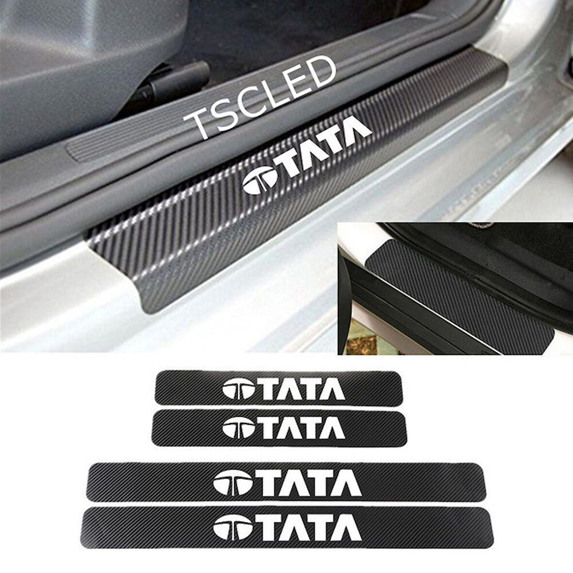 Tata Karbon Kapı Eşiği Kaplama Sticker Yapıştırma (4 Adet) zz239