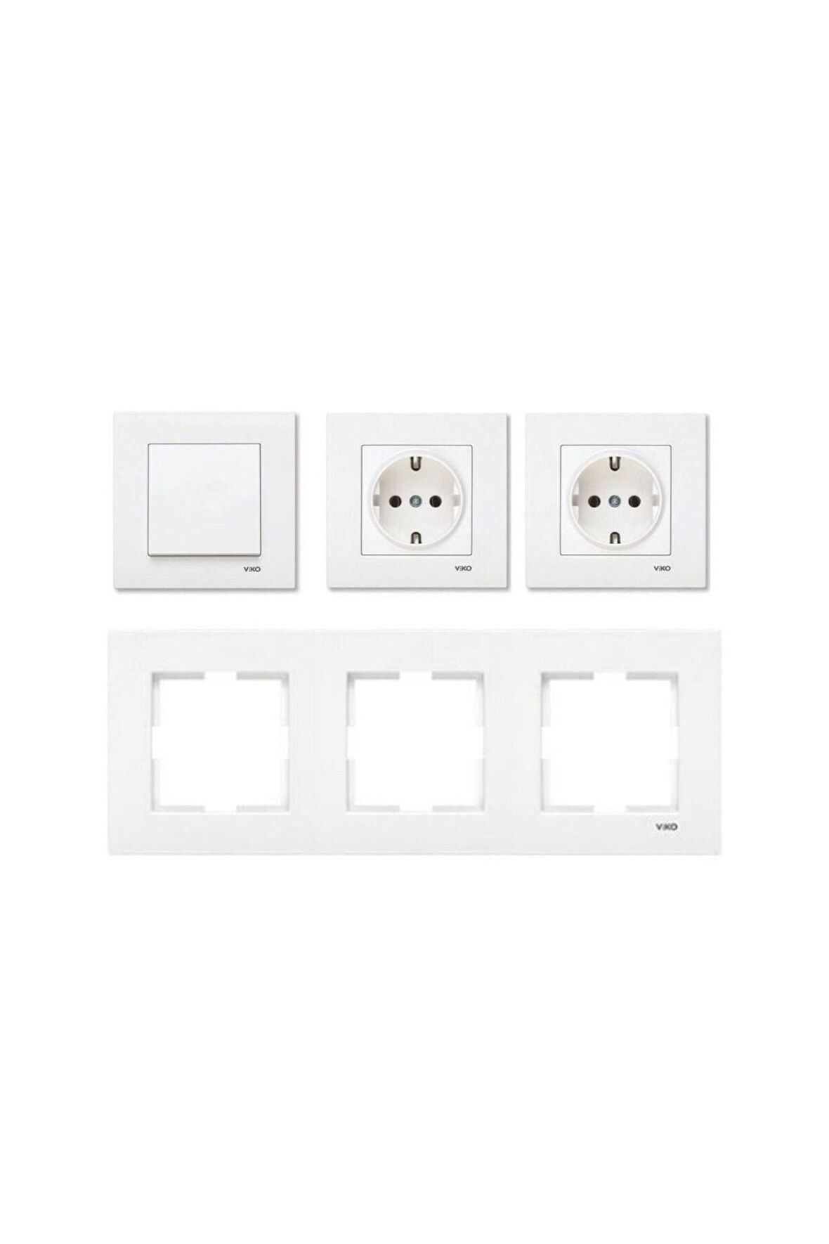 Karre Beyaz Üçlü Set Anahtar + Topraklı Priz + Topraklı Priz