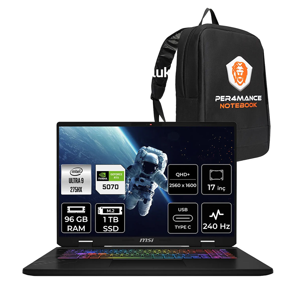 MSI Crosshair 17 HX AI Ultra 9 275HX 96GB 1TB SSD RTX5070/8GB 115W 17" 2K QHD+ 240Hz FDOS Gaming