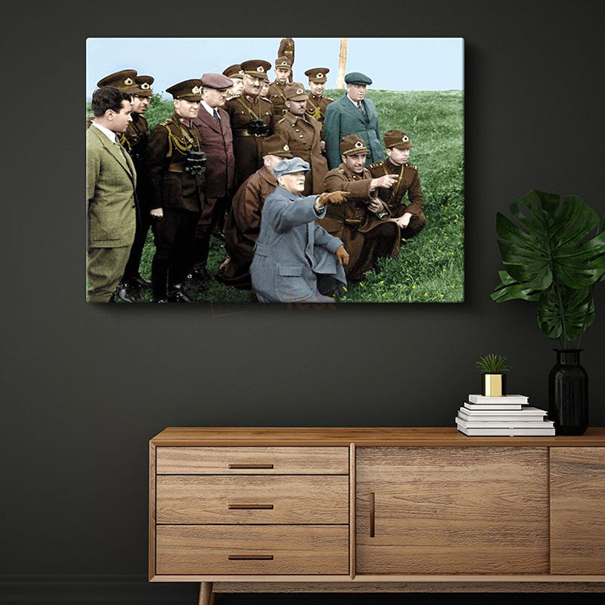 Atatürk ve Askeri İnceleme - Saha Komutasında Kanvas Tablo