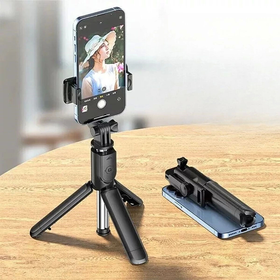 heyf HEYF® Masaüstü Tripod Olabilen Telefon Tutuculu Kablosuz Kumandalı Selfie Çubuğu
