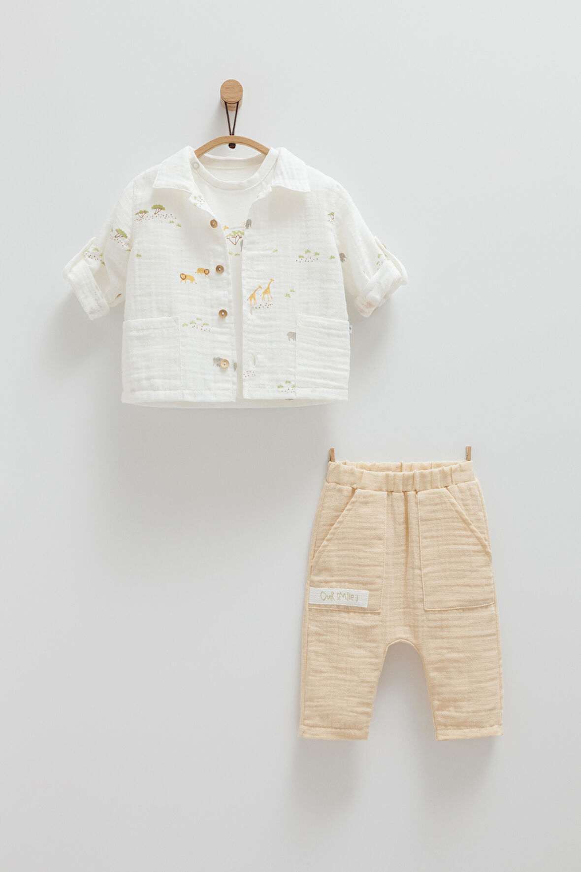 3'lü Safari Modeli Ekru Bebek Takımı