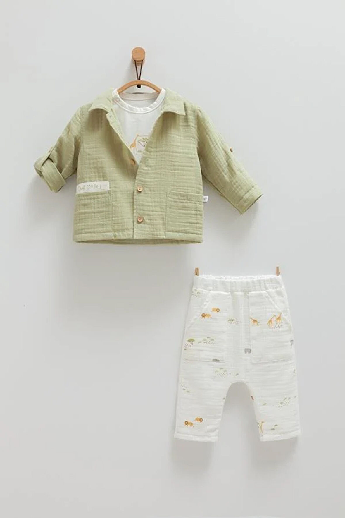 3'lü Safari Modeli Yeşil Bebek Takımı