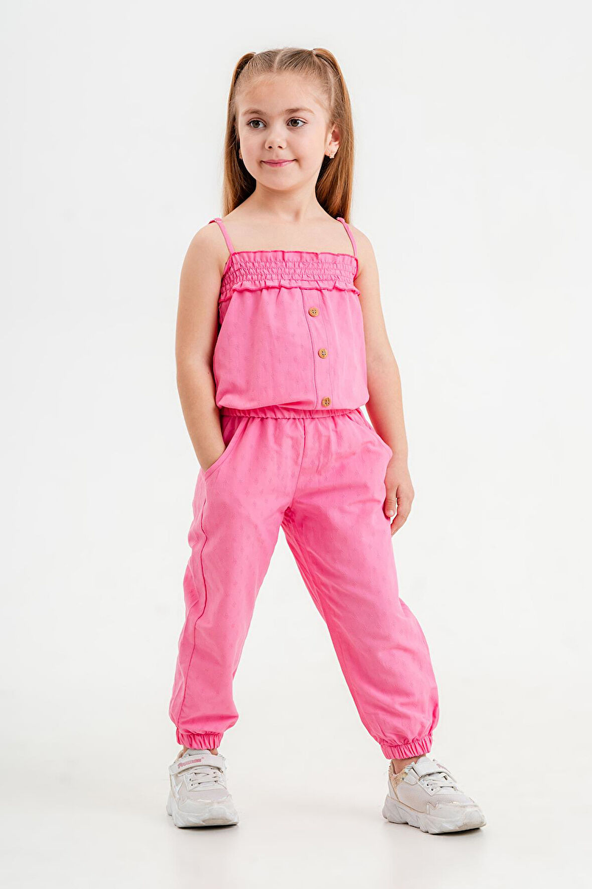 Kız Çocuk Fuşya Pantalonlu Poplin Takım