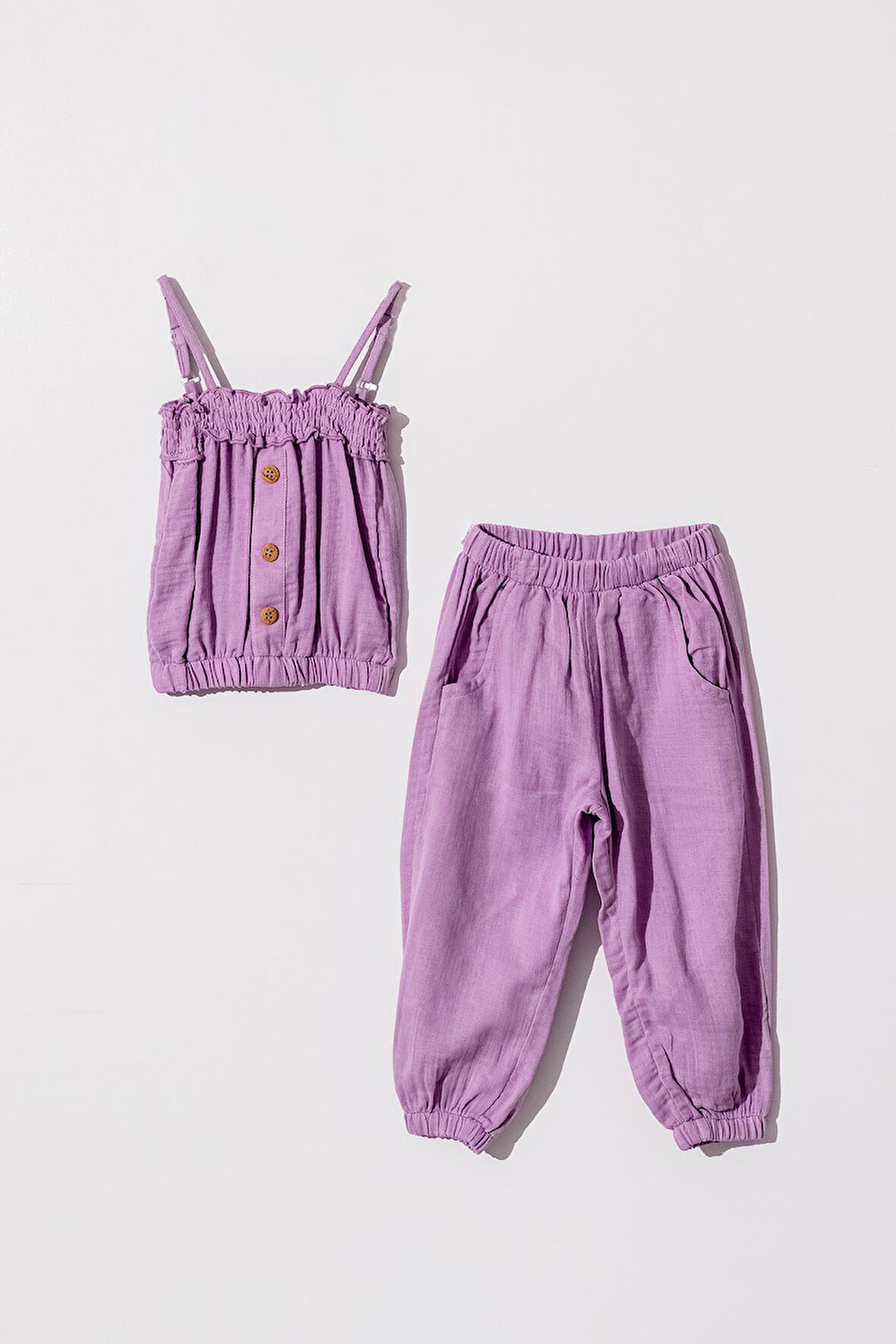 Kız Çocuk Lila Pantalonlu Poplin Takım