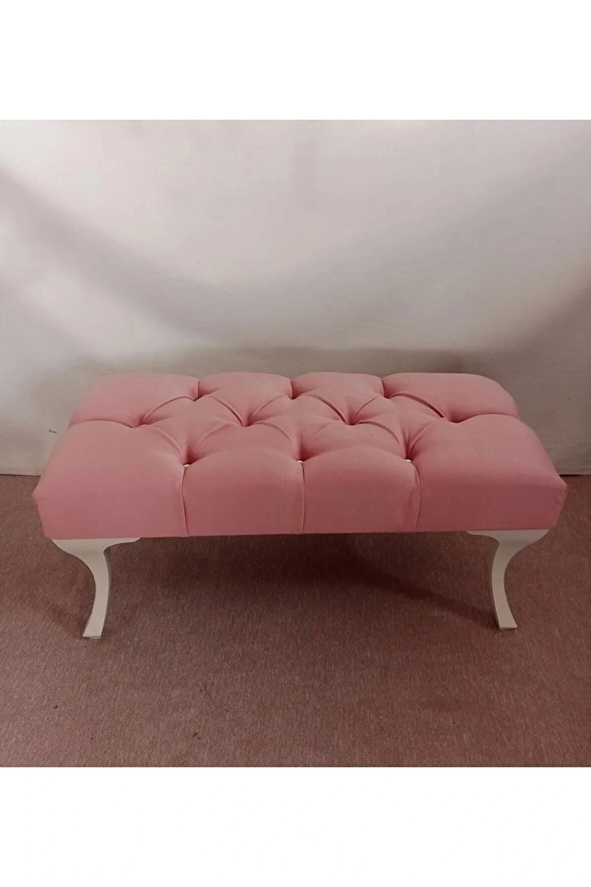 Kapitoneli Kapıönü Ayak Ucu Bench Puf Makyaj Koltuğu– 80 x 40 cm - Pudra Pembe