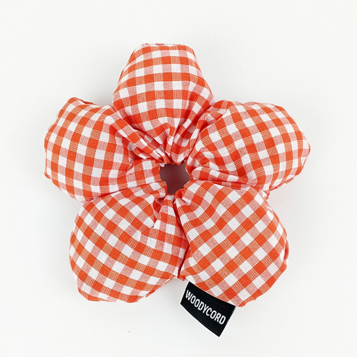 WoodyCord El Yapımı Turuncu Beyaz Pötikareli Pofuduk Scrunchie Toka - Klasik ve Hacimli