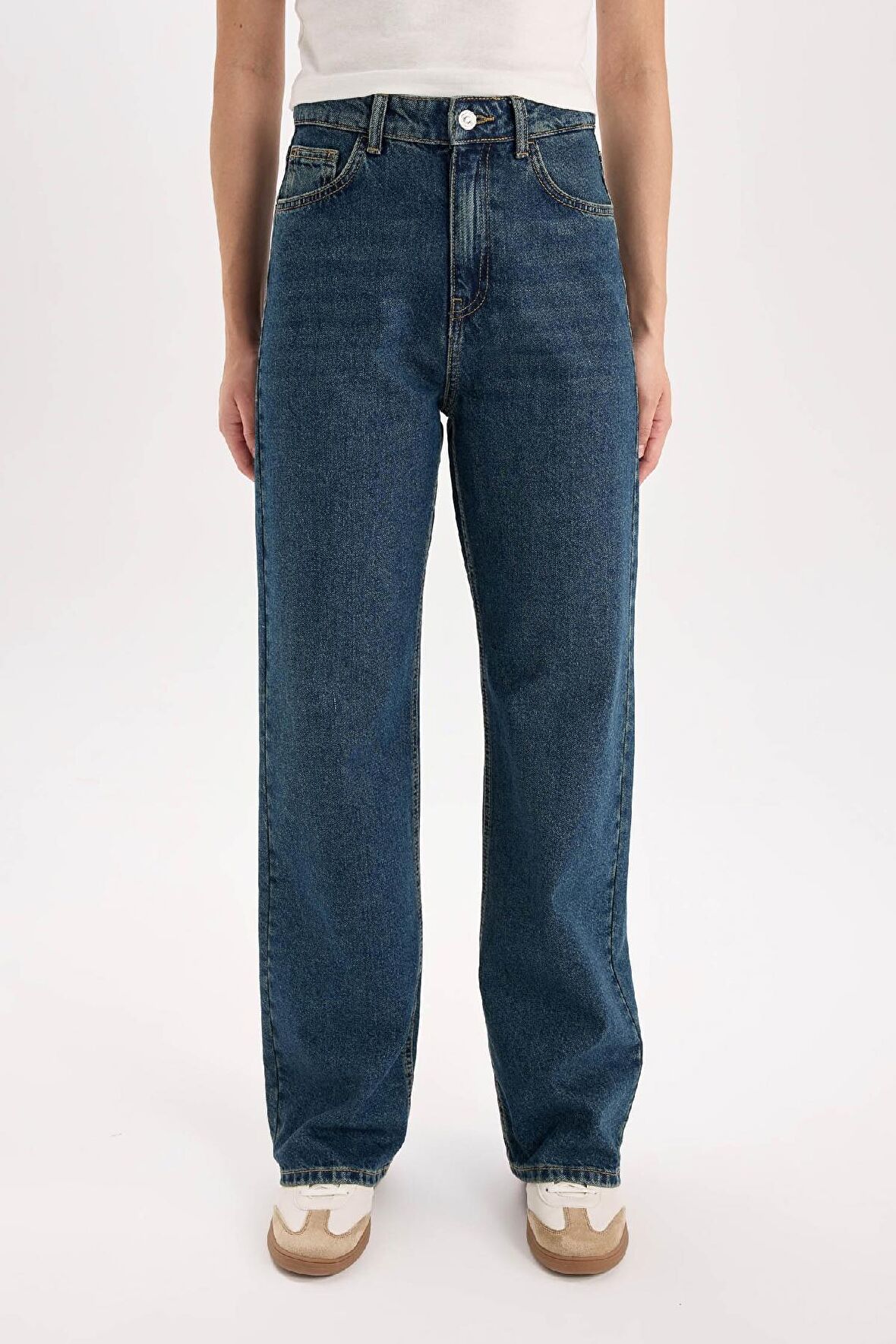 90's Wide Leg Yüksek Bel Geniş Paça Uzun Jean Kar Yıkamalı Pantolon