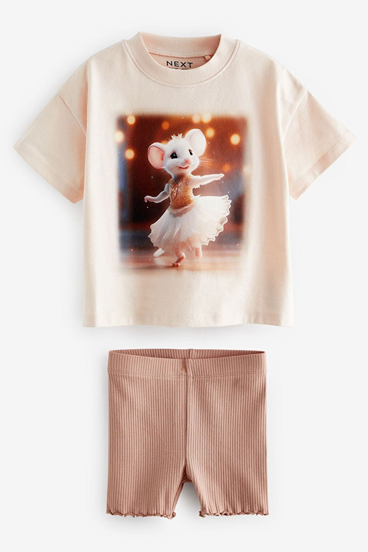 Next Baby % 100 Pamuklu Krem Fare Desenli Kısa Kollu Alt Üst Takım
