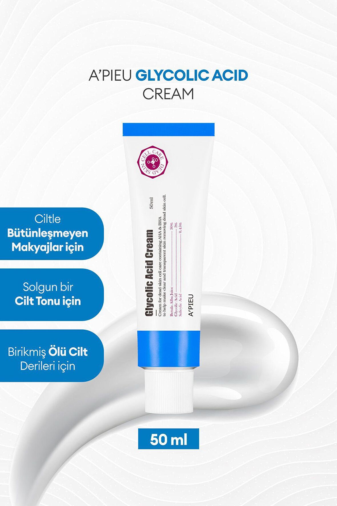 Glikolik Asit İçeren Peeling Etkili Krem 50ml APIEU Glycolic Acid Cream
