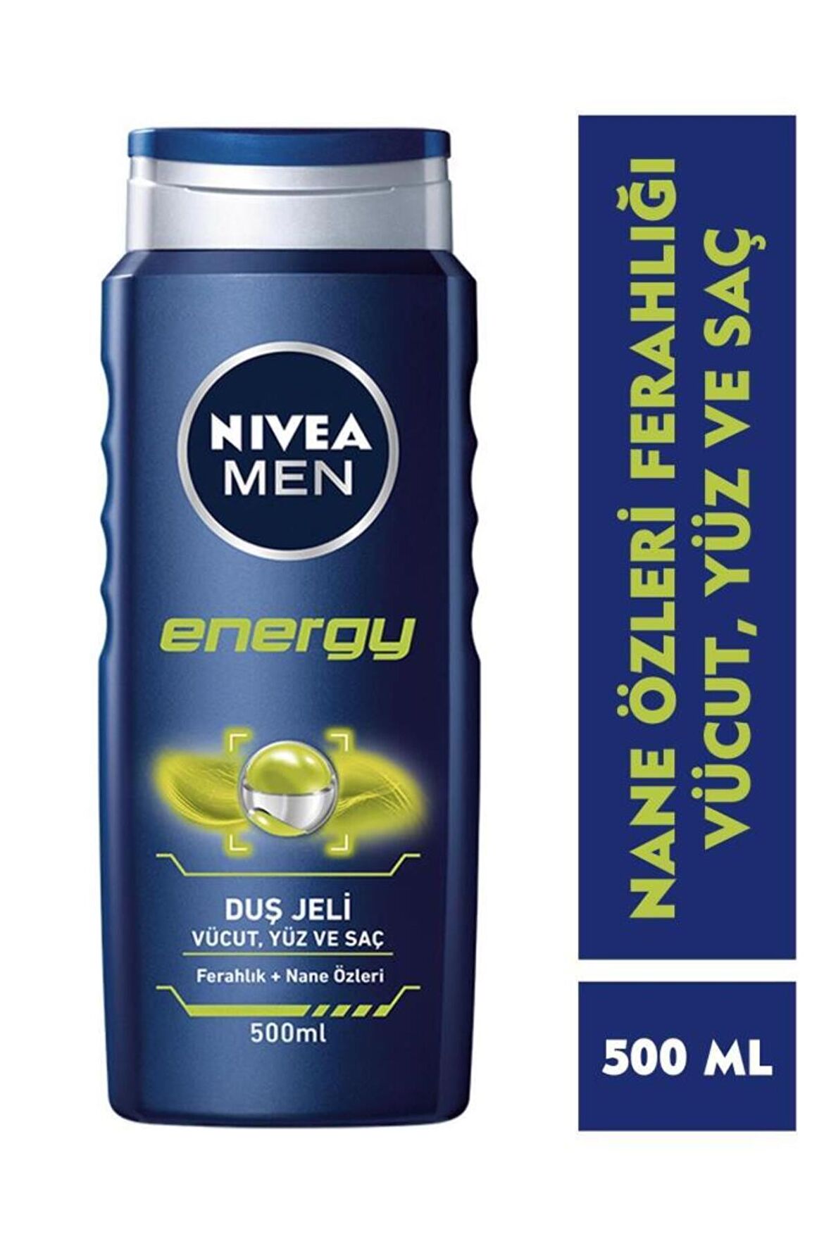 Nivea MEN Erkek Duş Jeli Energy 500ml, Komple Bakım, Vücut Saç Yüz, Nane Özleri, Ferah Cilt Hissi